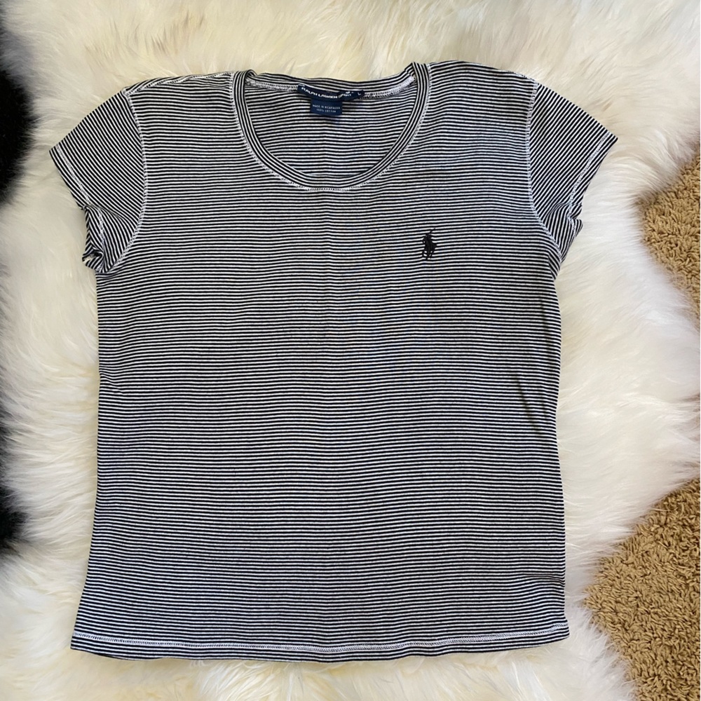 Ralph Lauren Sport shirt, Size L (fits like a M) Navy & White stripe